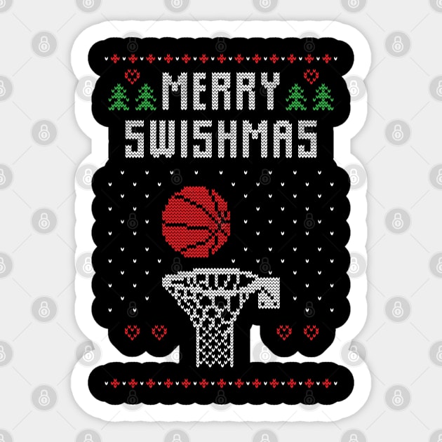 Merry Swishmas Funny Basketball Ugly Christmas Sweater Gift Sticker by BadDesignCo